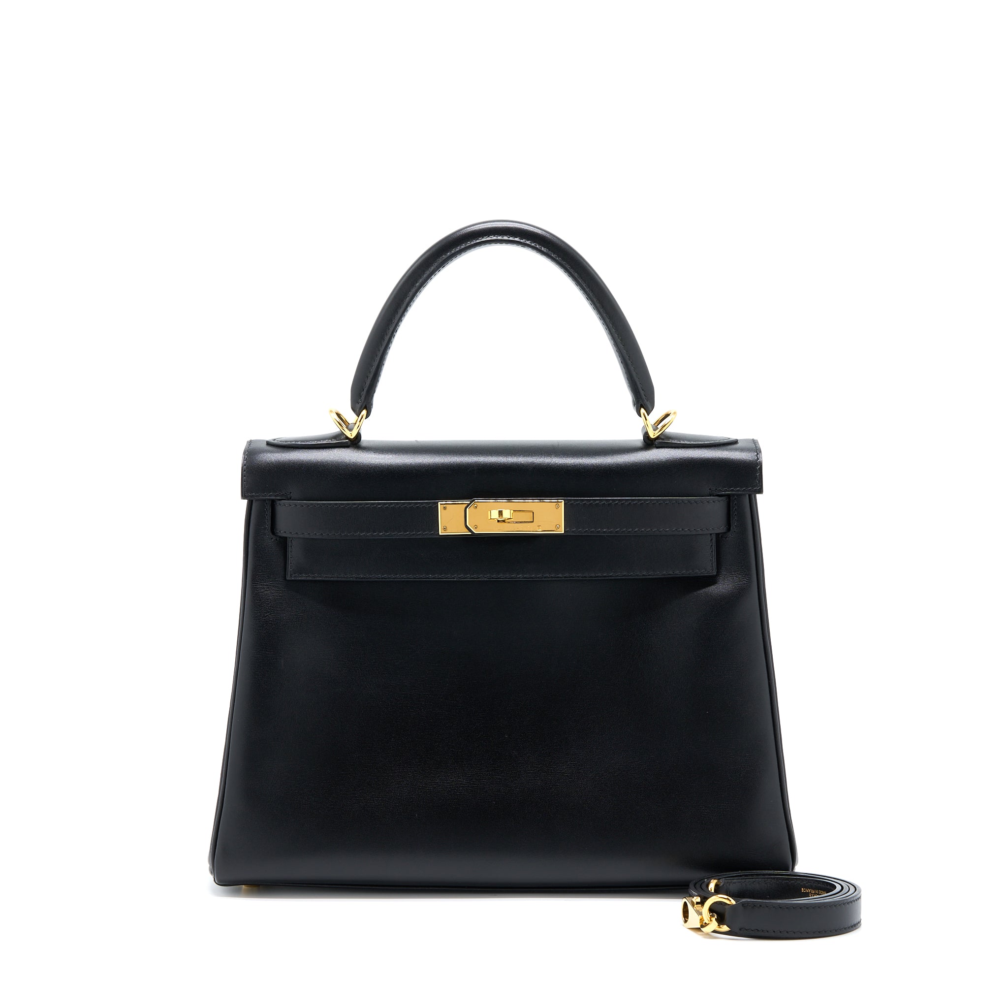Hermes Vintage Kelly 28 Box Black GHW Stamp Square F