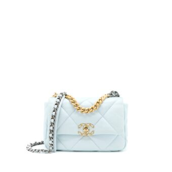 Chanel Small 19 Bag Lambskin Light Blue Multicolour Hardware (Microchip)