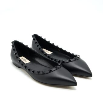 Valentino Size 38 Garavani Rockstud Flat Shoes Black