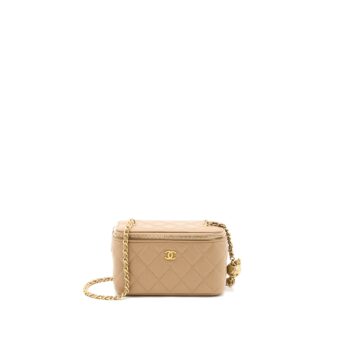 Chanel Pearl Crush Long Vanity Case Lambskin Dark Beige GHW