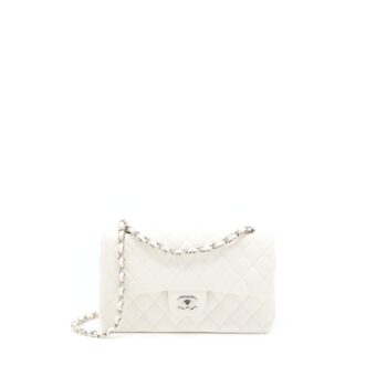 Chanel Medium Classic Double Flap Bag Caviar White SHW (Microchip)
