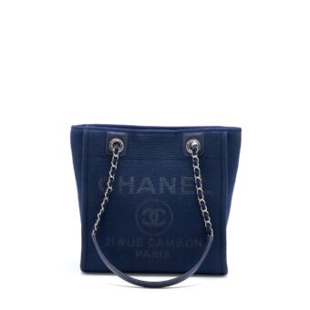 Chanel PM Deauville Tote Bag Canvas Navy SHW (Microchip)
