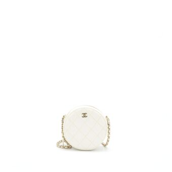 Chanel mini round Bag with Chain Caviar White LGHW