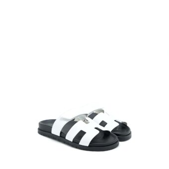 Hermes Size 36 Chypre Sandal Calfskin White/Black