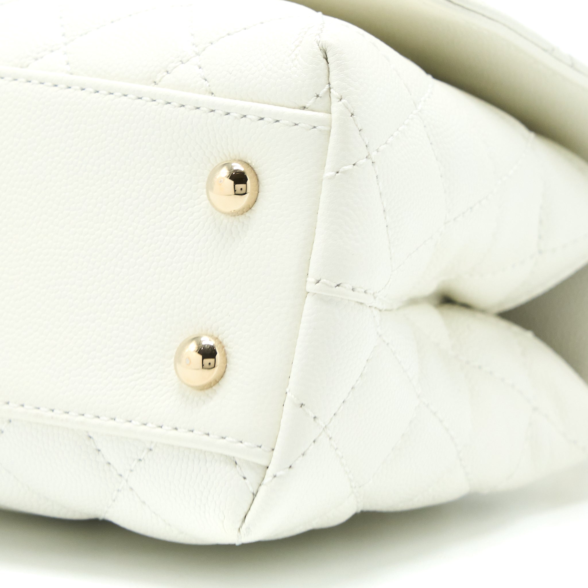 Chanel Small Coco Handle Caviar White LGHW (Microchip) - Image 10