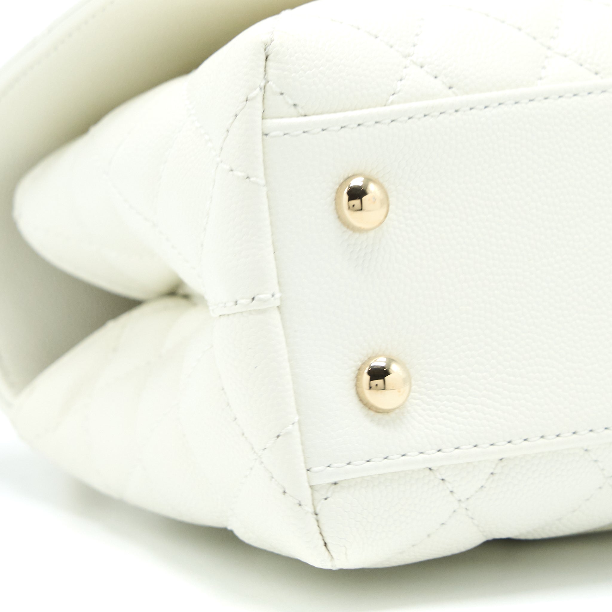 Chanel Small Coco Handle Caviar White LGHW (Microchip) - Image 11