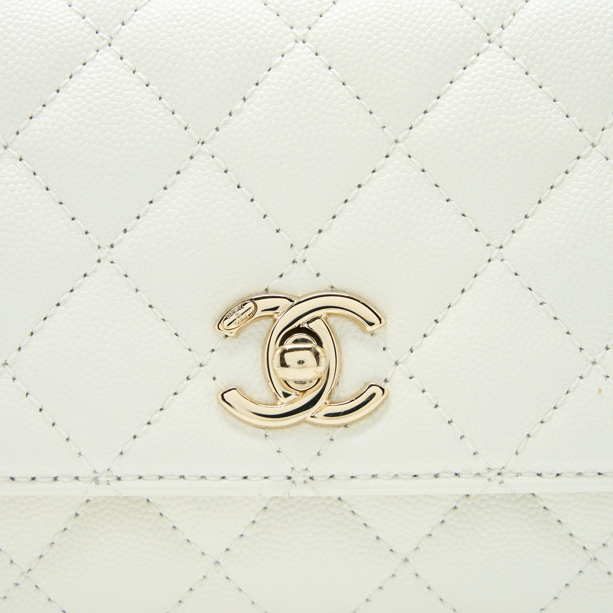 Chanel Small Coco Handle Caviar White LGHW (Microchip) - Image 7