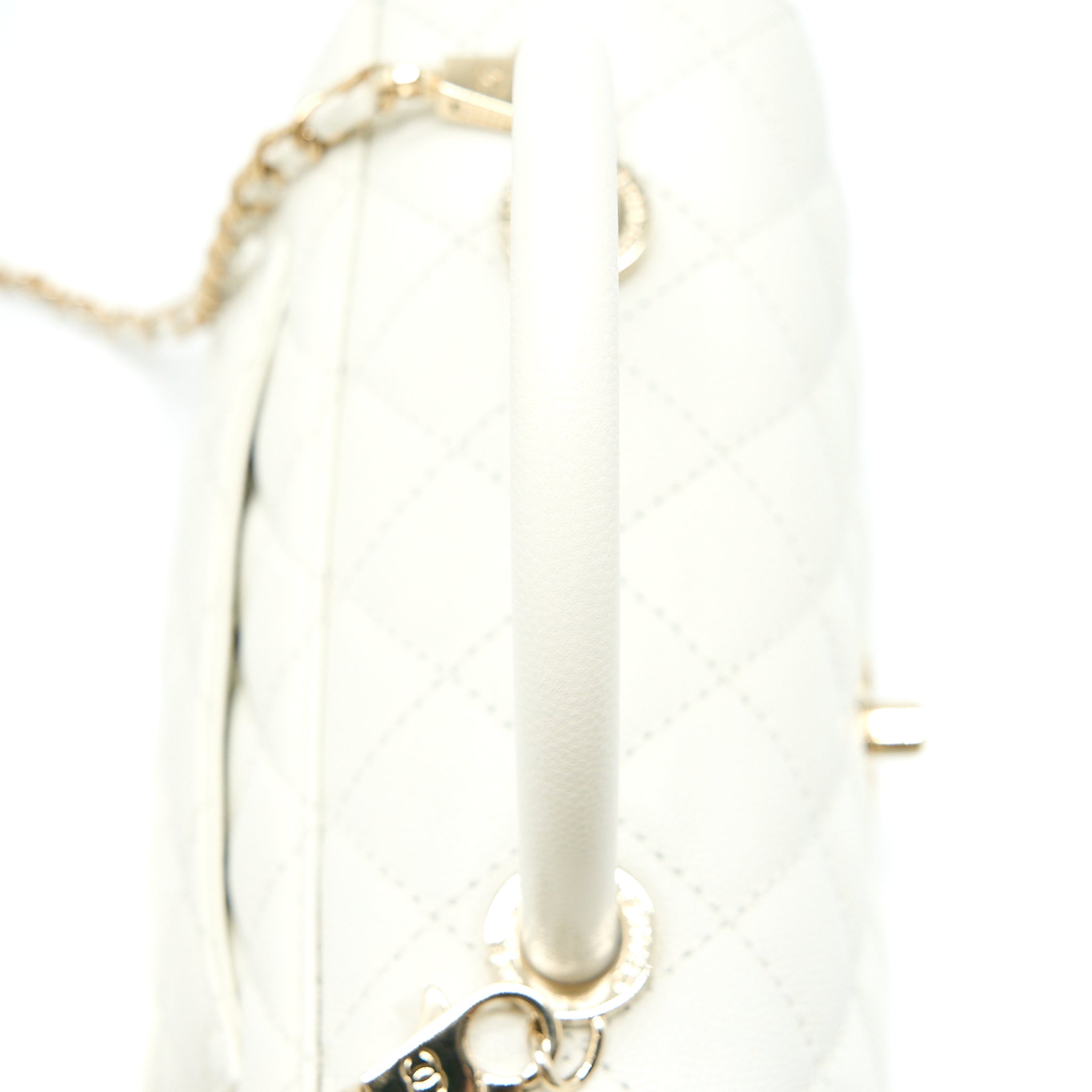 Chanel Small Coco Handle Caviar White LGHW (Microchip) - Image 9
