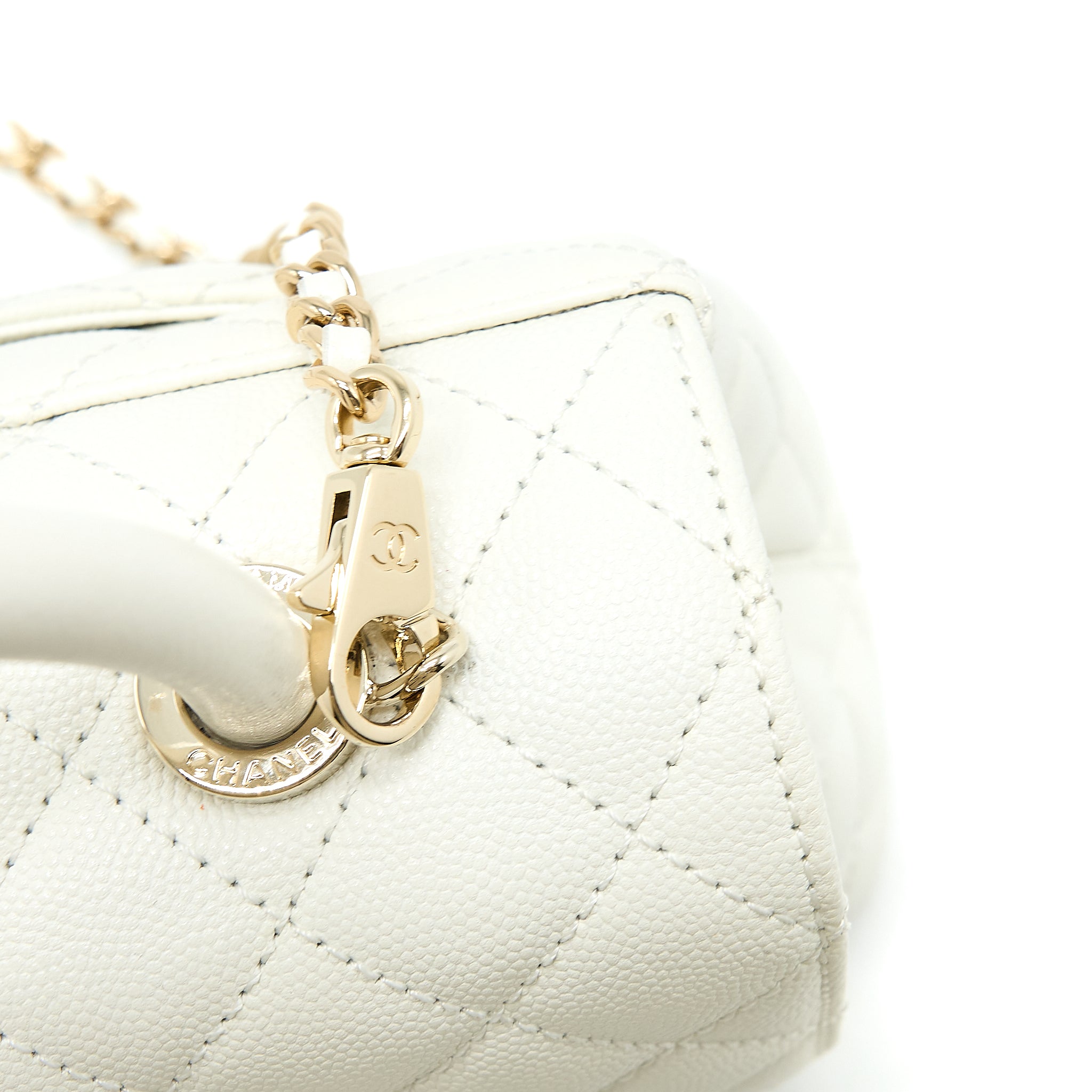 Chanel Small Coco Handle Caviar White LGHW (Microchip) - Image 8