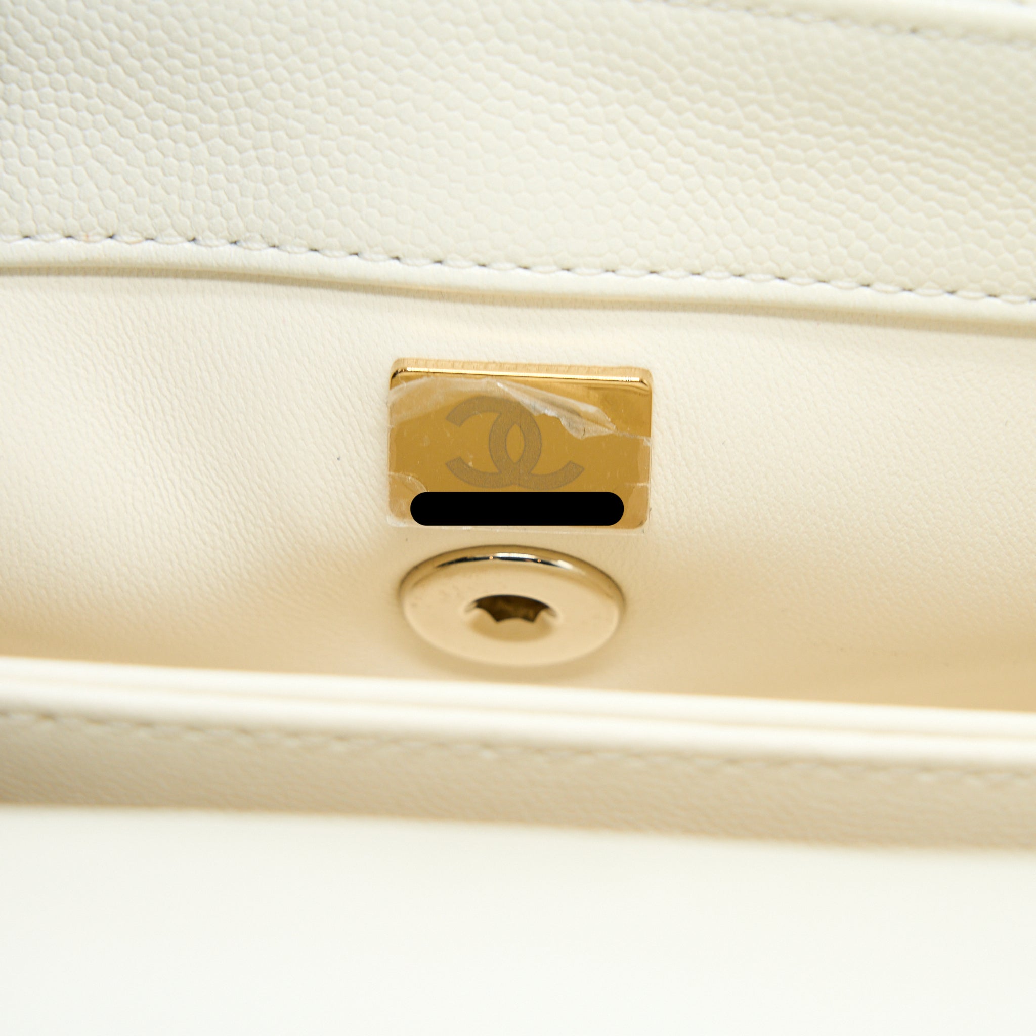 Chanel Small Coco Handle Caviar White LGHW (Microchip) - Image 13