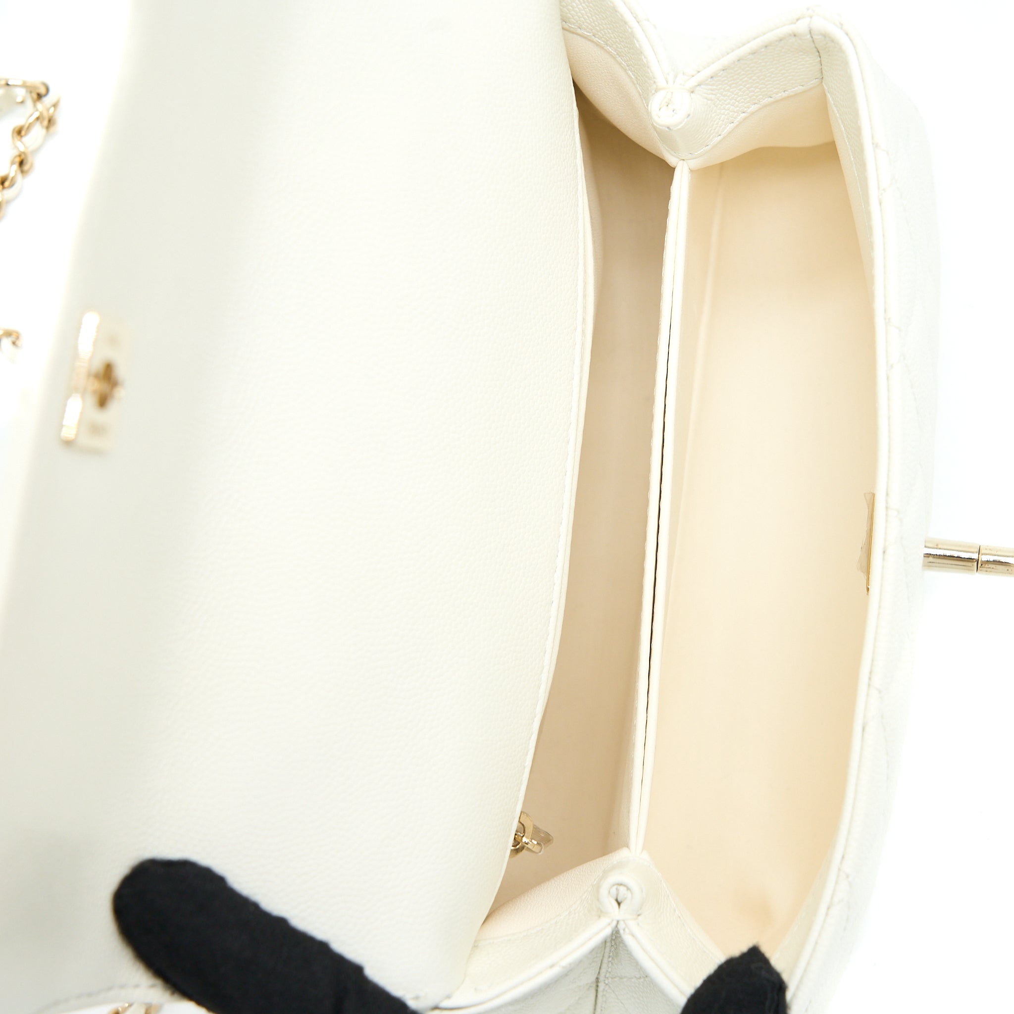 Chanel Small Coco Handle Caviar White LGHW (Microchip) - Image 6