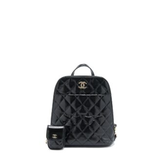 Chanel 22A Quilted Backpack Shiny Calfskin Black LGHW (Microchip)