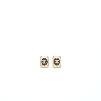 Chanel Square CC Logo Earrings Gold Tone