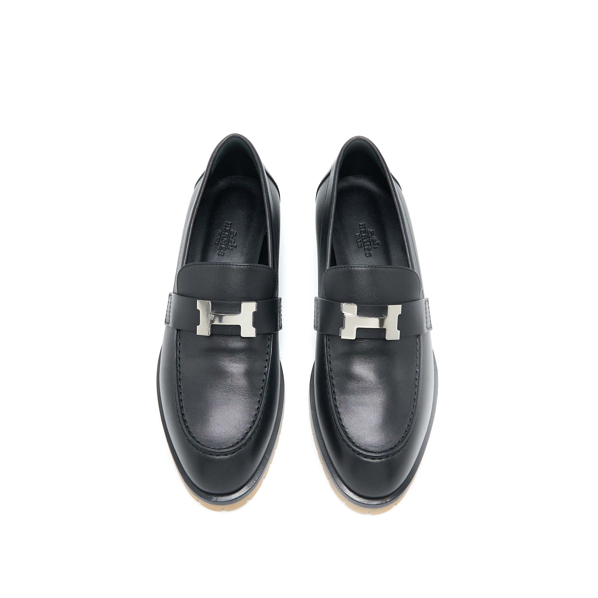 Hermes Size 38 Mocassins Faubourg Calfskin Black SHW - Image 2