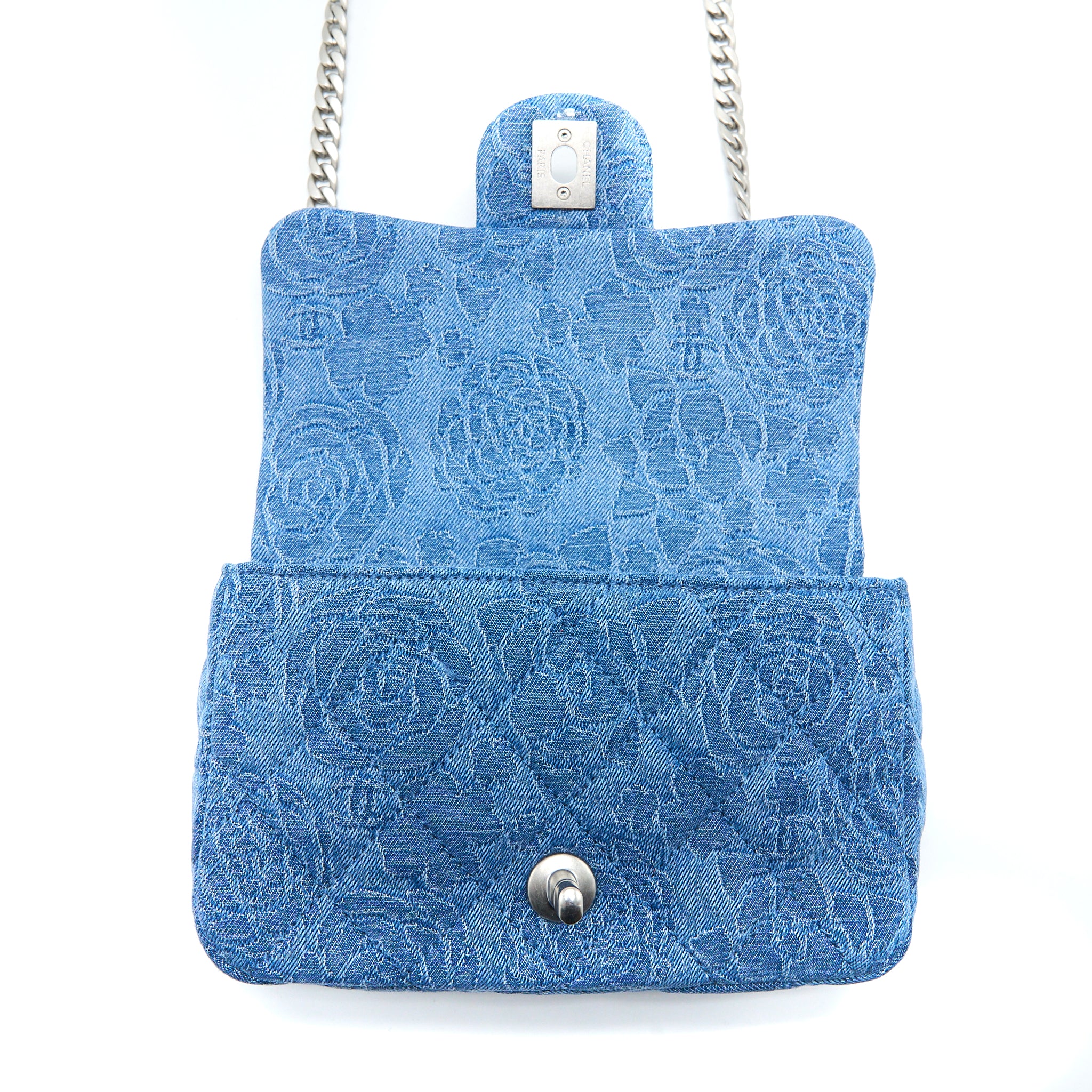 Chanel Coco Love Flap Bag Camellia Denim Blue SHW (Microchip) - Image 12