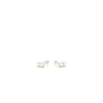 Chanel CC Logo No.5 Star Earrings Crystal Light Gold Tone