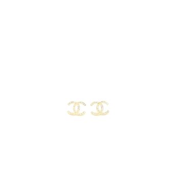 Chanel CC Logo Earrings Crystal Light Gold Tone