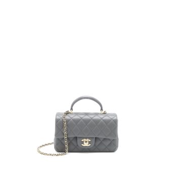Chanel Top Handle Mini Rectangular Flap Bag Lambskin Grey LGHW (Microchip)