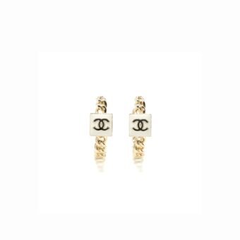 Chanel Giant CC Earring with Enamel Square CC Black/White Light Gold Tone