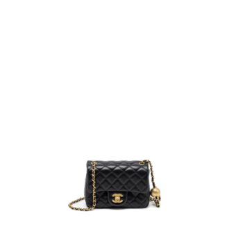 Chanel Pearl Crush Mini Square Flap Bag Lambskin Black Brushed GHW (Microchip)