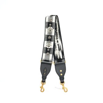 Dior Shoulder strap Black/ White with Metal Medallions