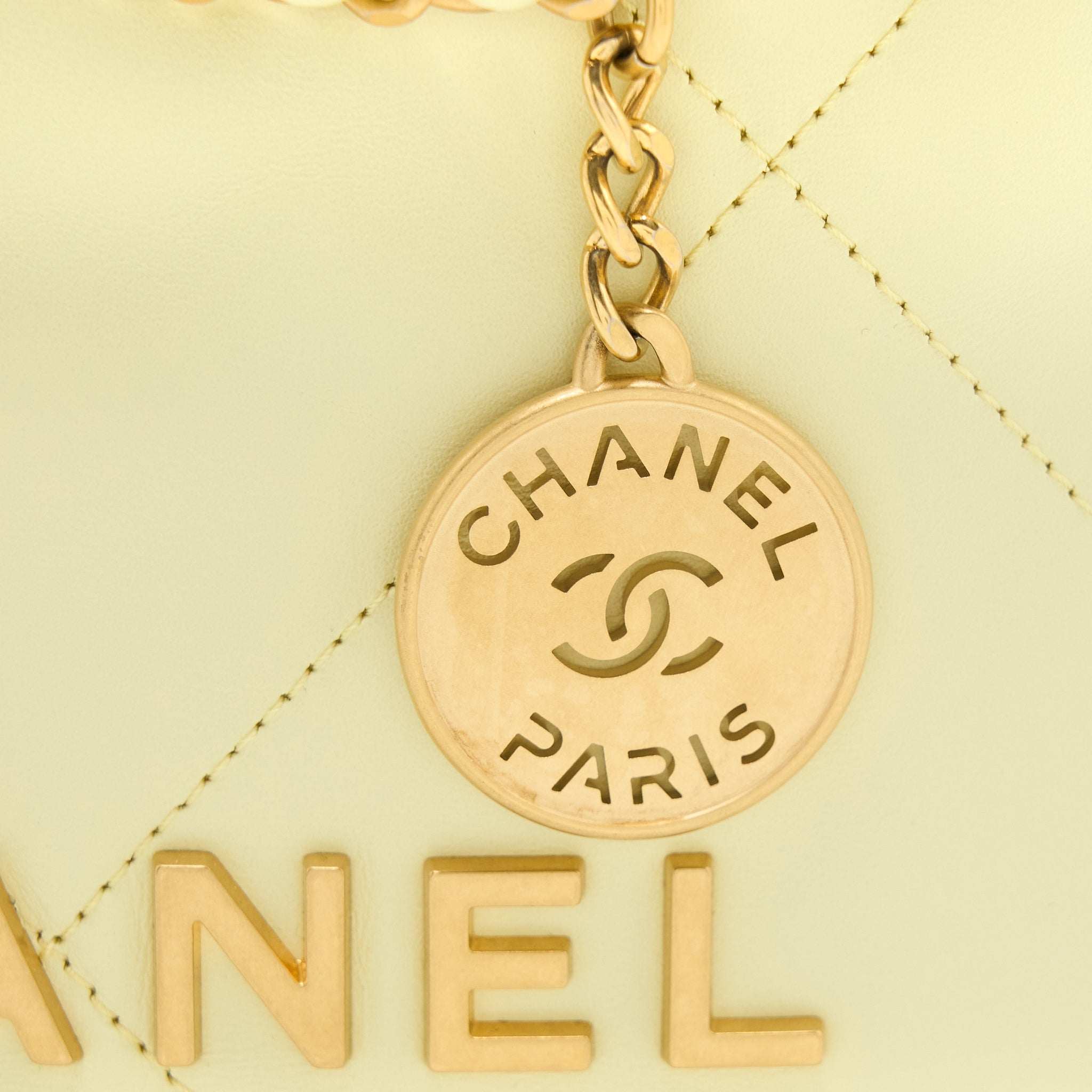 Chanel 23S Mini 22 Bag Shiny Calfskin Light Yellow GHW (Microchip) - Image 6