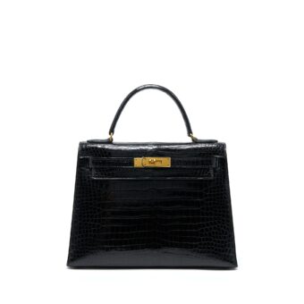 Hermes Vintage Kelly 28 Alligator Black GHW Stamp Circle L