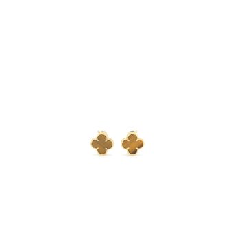 Van Cleef & Arpels Vintage Alhambra Earrings Tiger Eye Yellow Gold