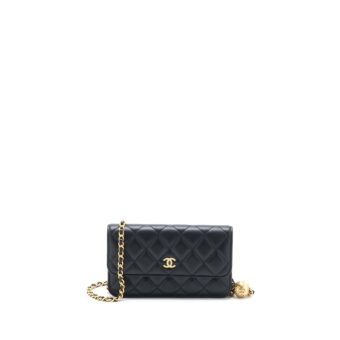 Chanel Pearl Crush Mini Wallet On Chain Lambskin Black Brushed GHW (Microchip)