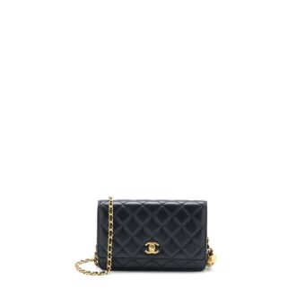 Chanel Pearl Crush Wallet on Chain Lambskin Black GHW (Microchip)