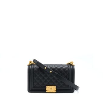Chanel Medium Boy Caviar Black Brushed Gold Hardware(Microchip)