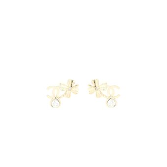 Chanel 22S CC Logo And Clover Earrings Light Gold Tone