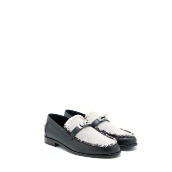 Hermes Size 38 Destin Moccasins Toile De Cotton Noir/Prunoir SHW
