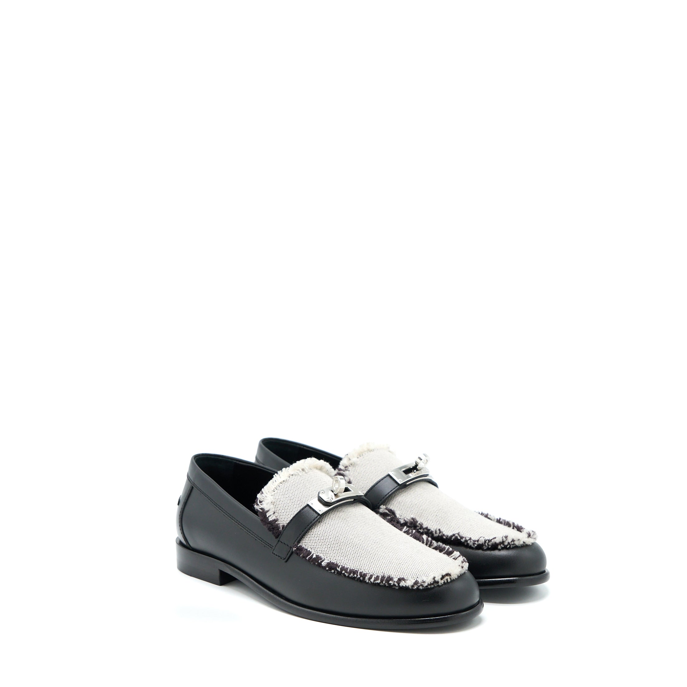Hermes Size 38 Destin Moccasins Toile De Cotton Noir/Prunoir SHW