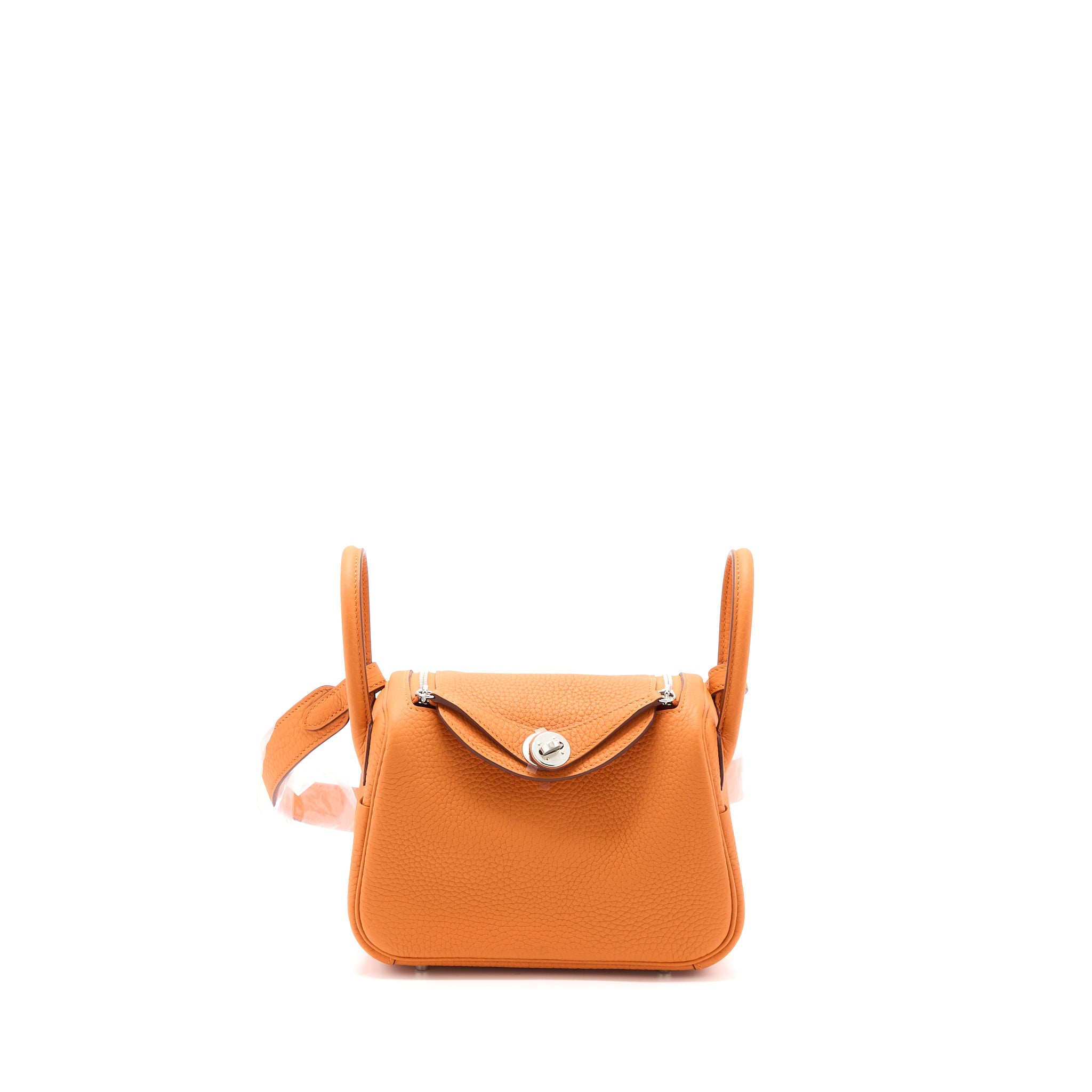 Hermes Mini Lindy Clemence Orange SHW Stamp U