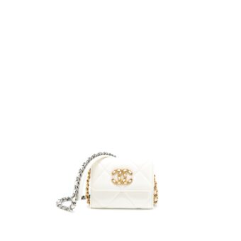 Chanel 19 Coin Purse with Chain Goatskin White Multicolour Hardware