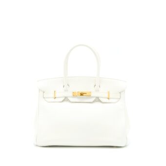 Hermes Birkin 30 Clemence Blanc GHW Stamp Square Q
