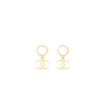 Chanel Pearl And CC Logo Drop Earrings Light Gold Tone