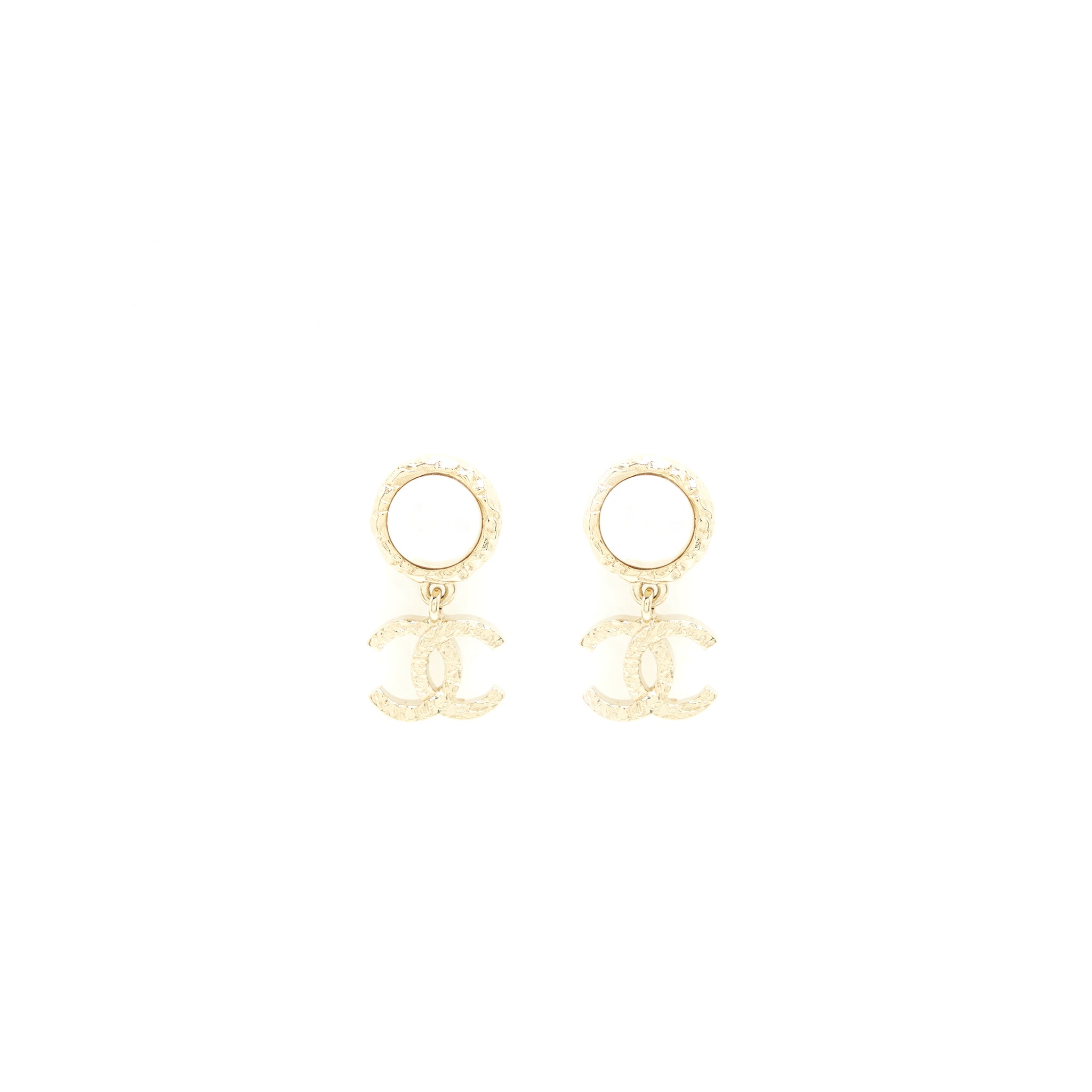 Chanel Pearl And CC Logo Drop Earrings Light Gold Tone