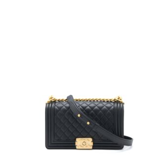 Chanel Medium Boy Bag Calfskin Black GHW (Microchip)