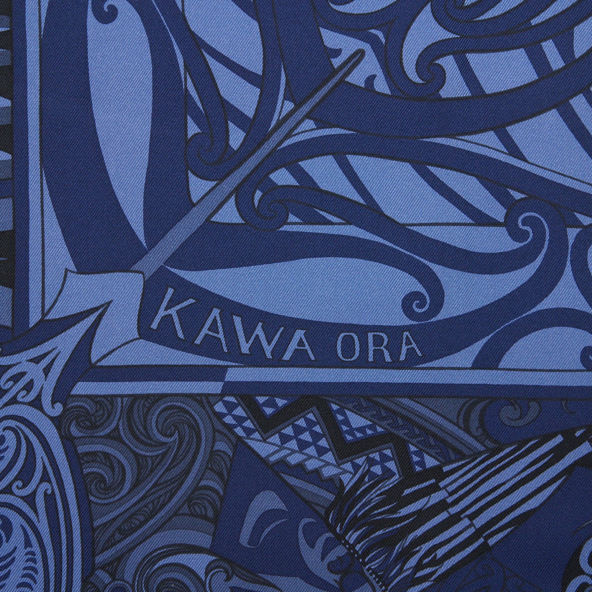 Hermes 90cm Silk Scarf Kawa Ora Dark Blue - Image 2