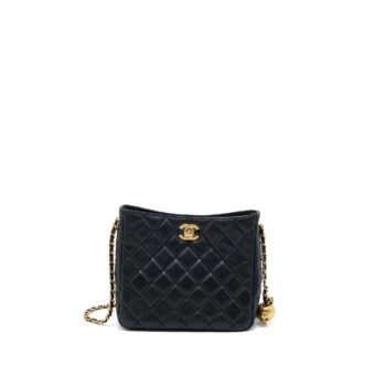 Chanel Pearl Crush Hobo Bag Lambskin Black GHW (Microchip)