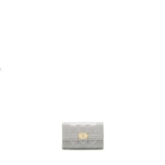 Chanel Boy Flap card holder Caviar light Grey LGHW