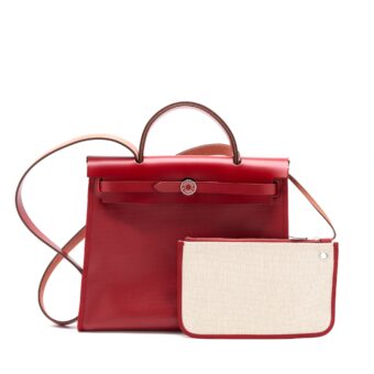 Hermes Herbag Zip 31 Bag Berline Canvas Rouge Piment SHW Stamp Z