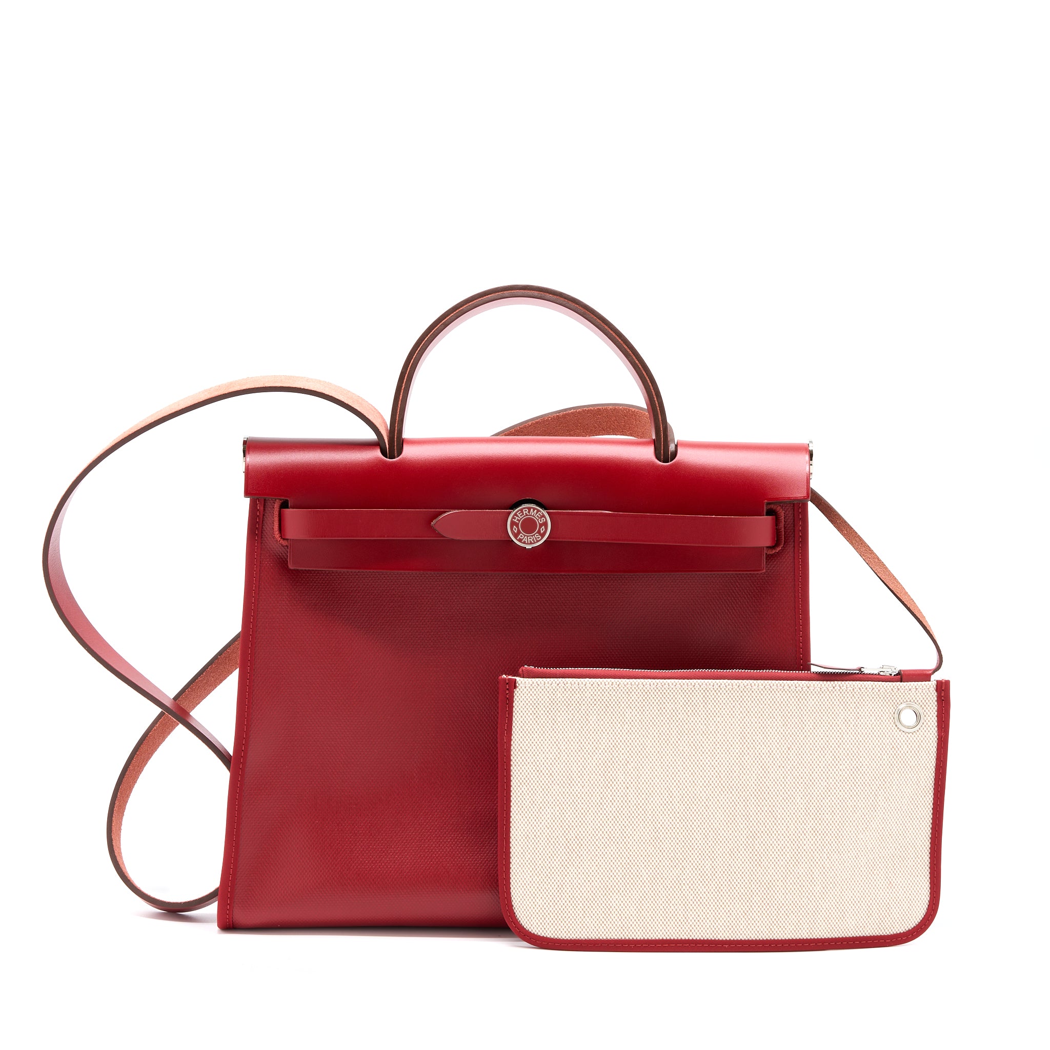 Hermes Herbag Zip 31 Bag Berline Canvas Rouge Piment SHW Stamp Z