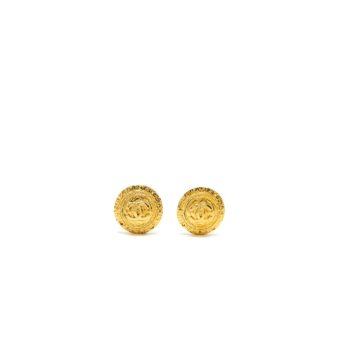 Chanel Vintage Round Ear Clips Gold Tone