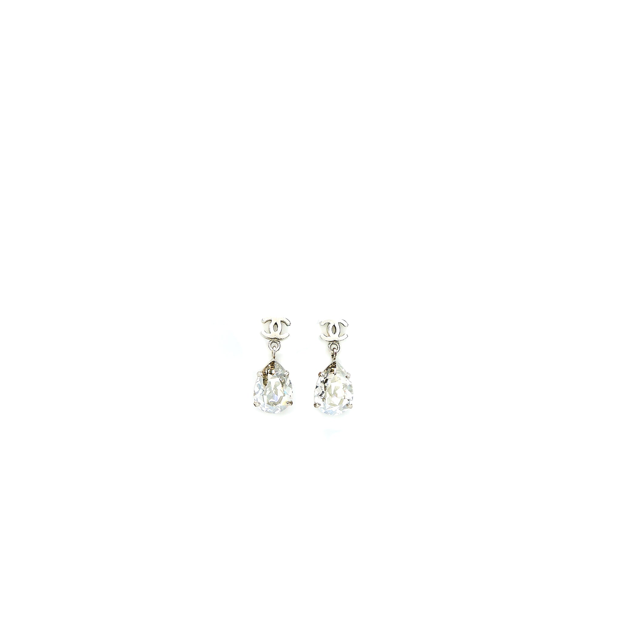 Chanel CC Logo With Strass Drop Silver Tone
