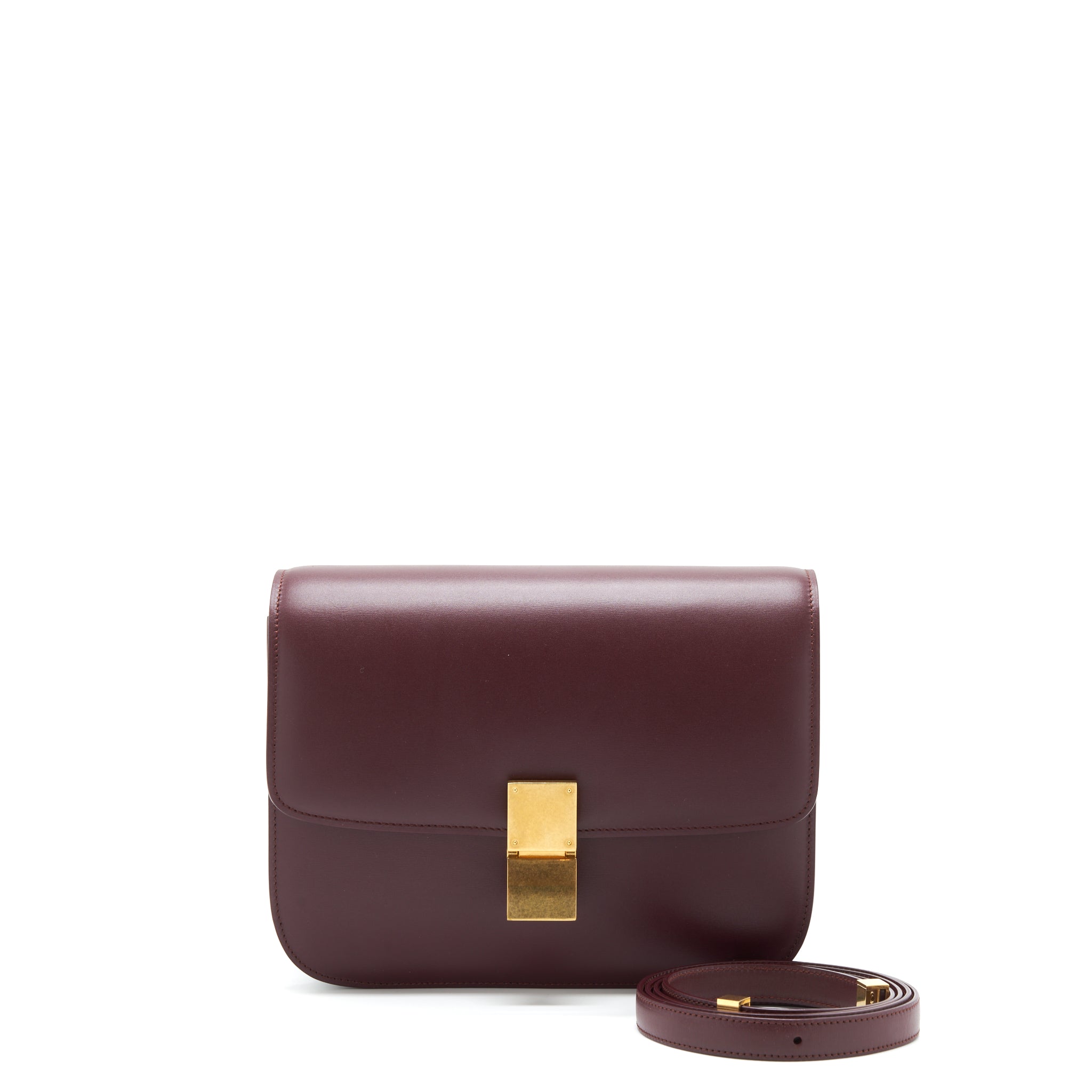 Celine Medium Classic Box Bag Calfskin Dark Red GHW
