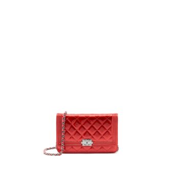 Chanel Boy Wallet On Chain Patent Metallic Red SHW