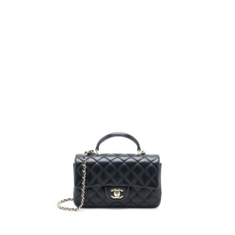 Chanel Top Handle Mini Rectangular Flap Bag Lambskin Black LGHW (Microchip)